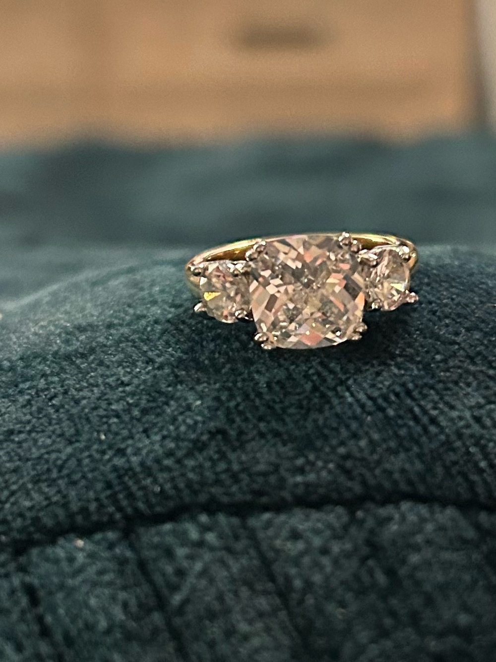 Silver and Gold Tone Three-Stone Clear CZ Ring